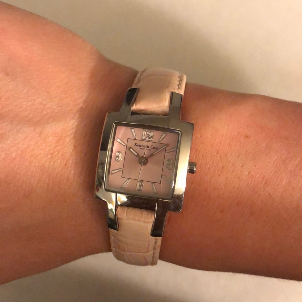 Kenneth Cole watch pink strap silver face